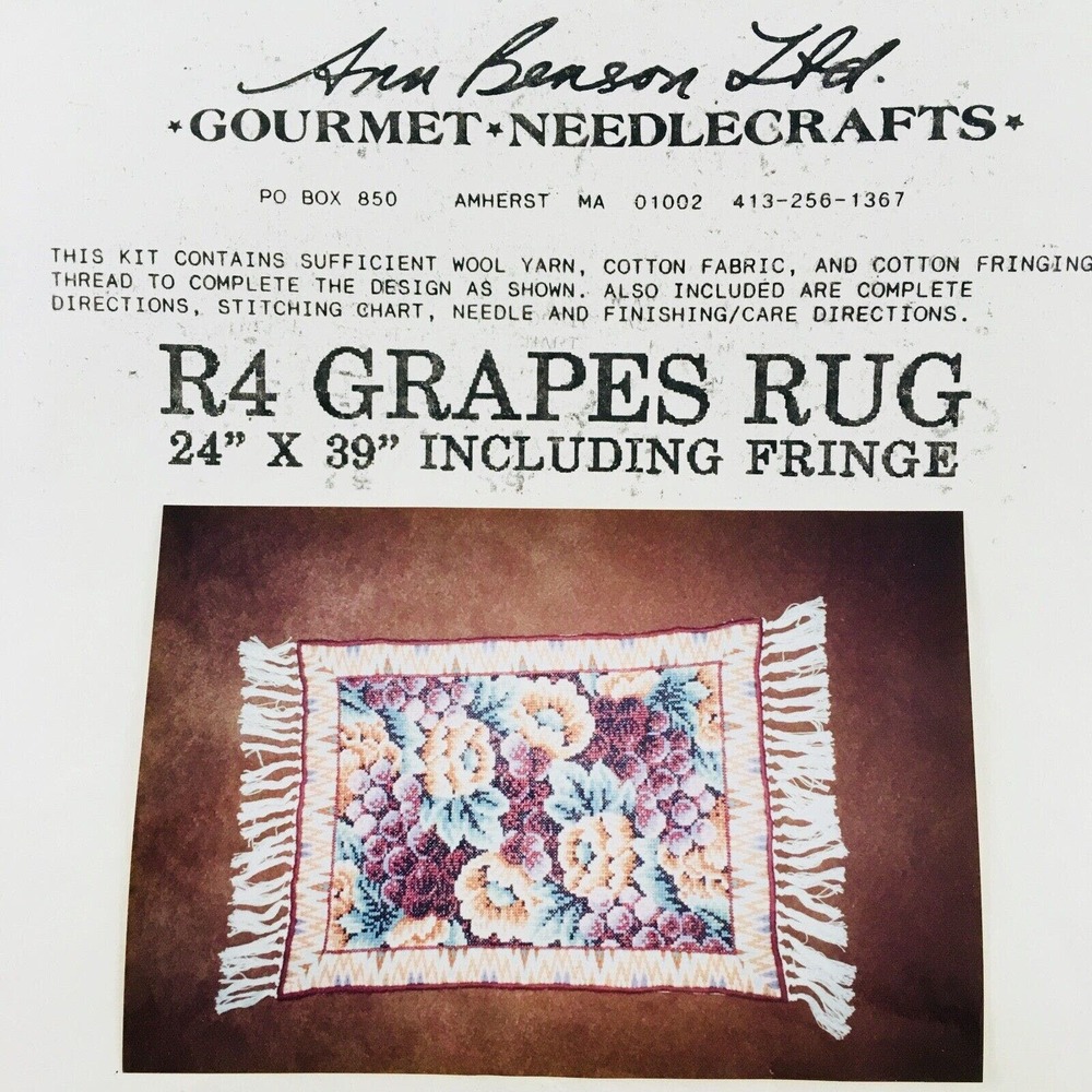 Ann Benson R4 Grapes Rug Kit 24x39 Fringed Gourmet Needlecrafts Flaws Complete‎